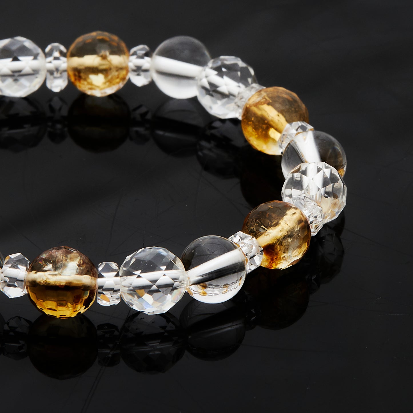 水晶 × シトリン|光をまとう“クリア&ゴールド”ブレスレット8mm(H0060)