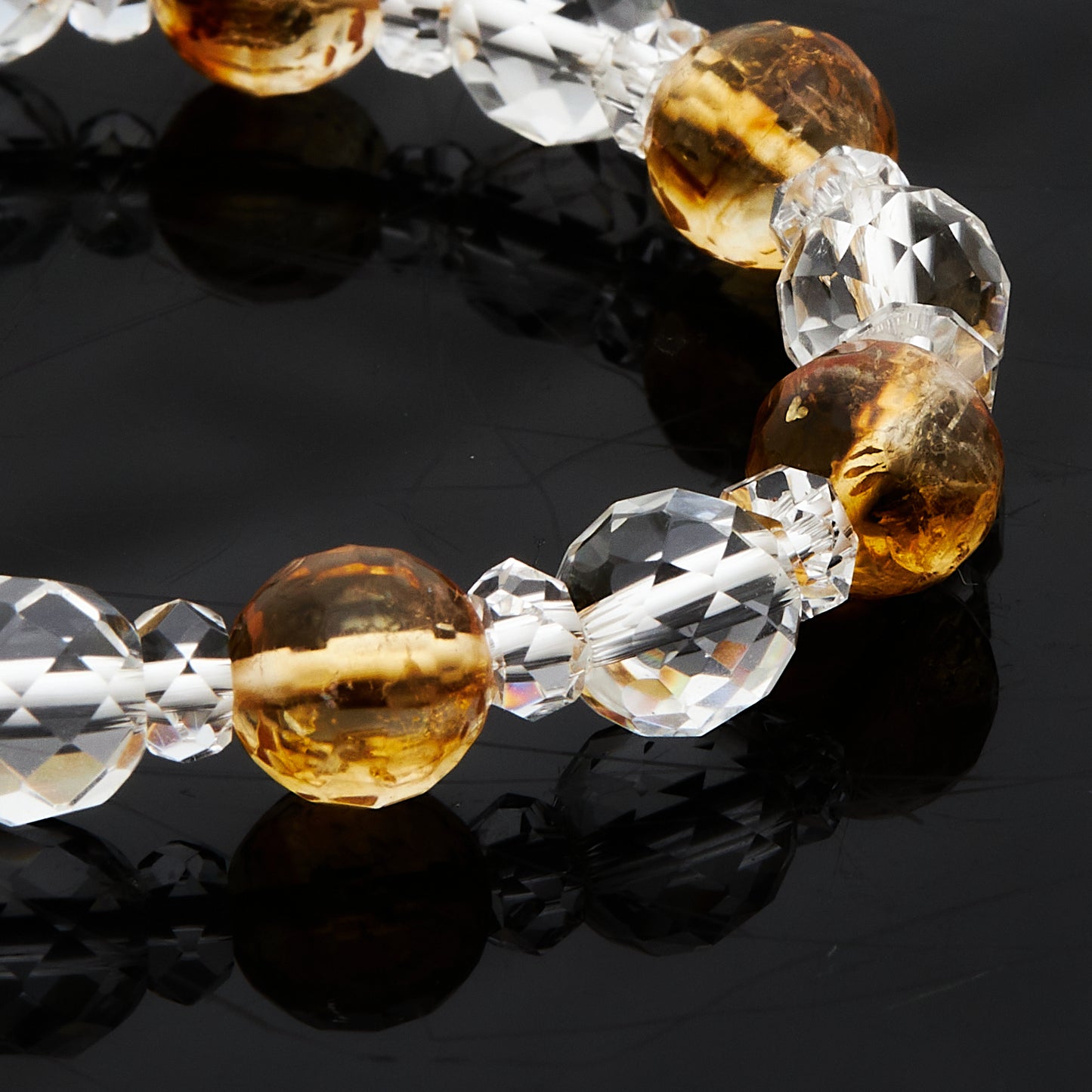 カット水晶 × カットシトリン|光を纏う“煌めきの連鎖”ブレスレット8mm(H0061)