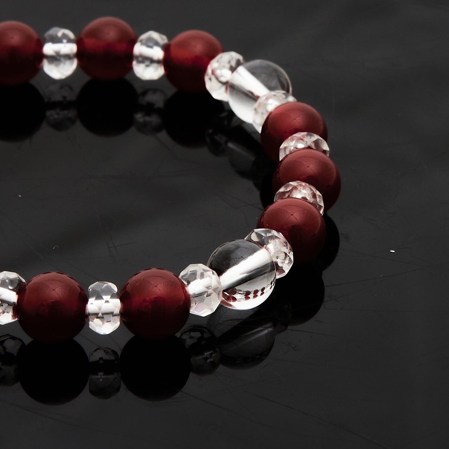 レッドアゲート × 水晶|静かな情熱ブレスレット8mm(H0071)