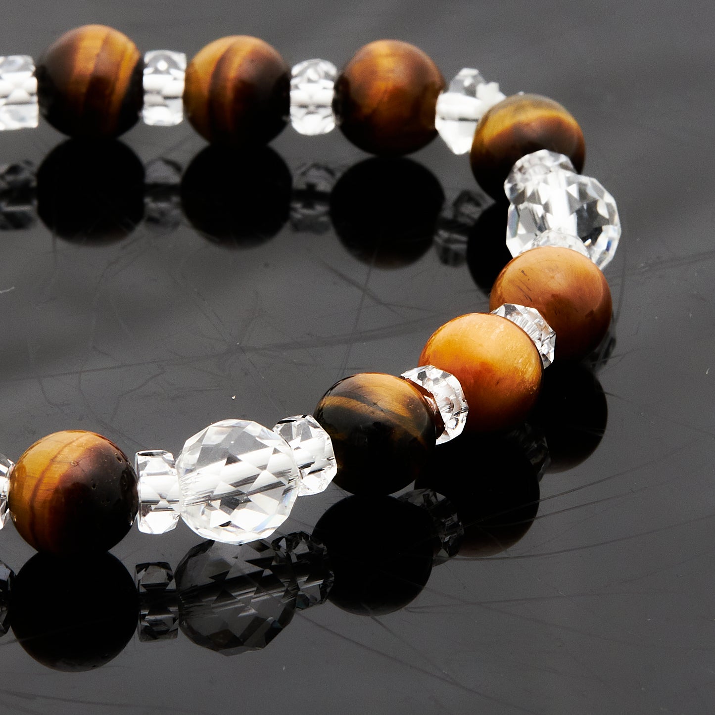 タイガーアイ × カット水晶|成功と直感のブレスレット8mm(H0073)
