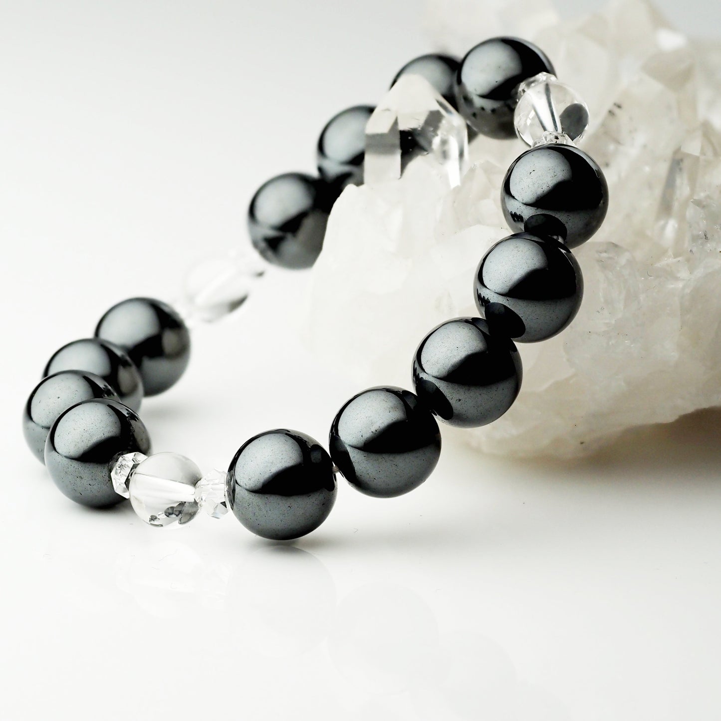 ヘマタイト×水晶｜圧倒的な存在感のブレスレット12mm(H0102)