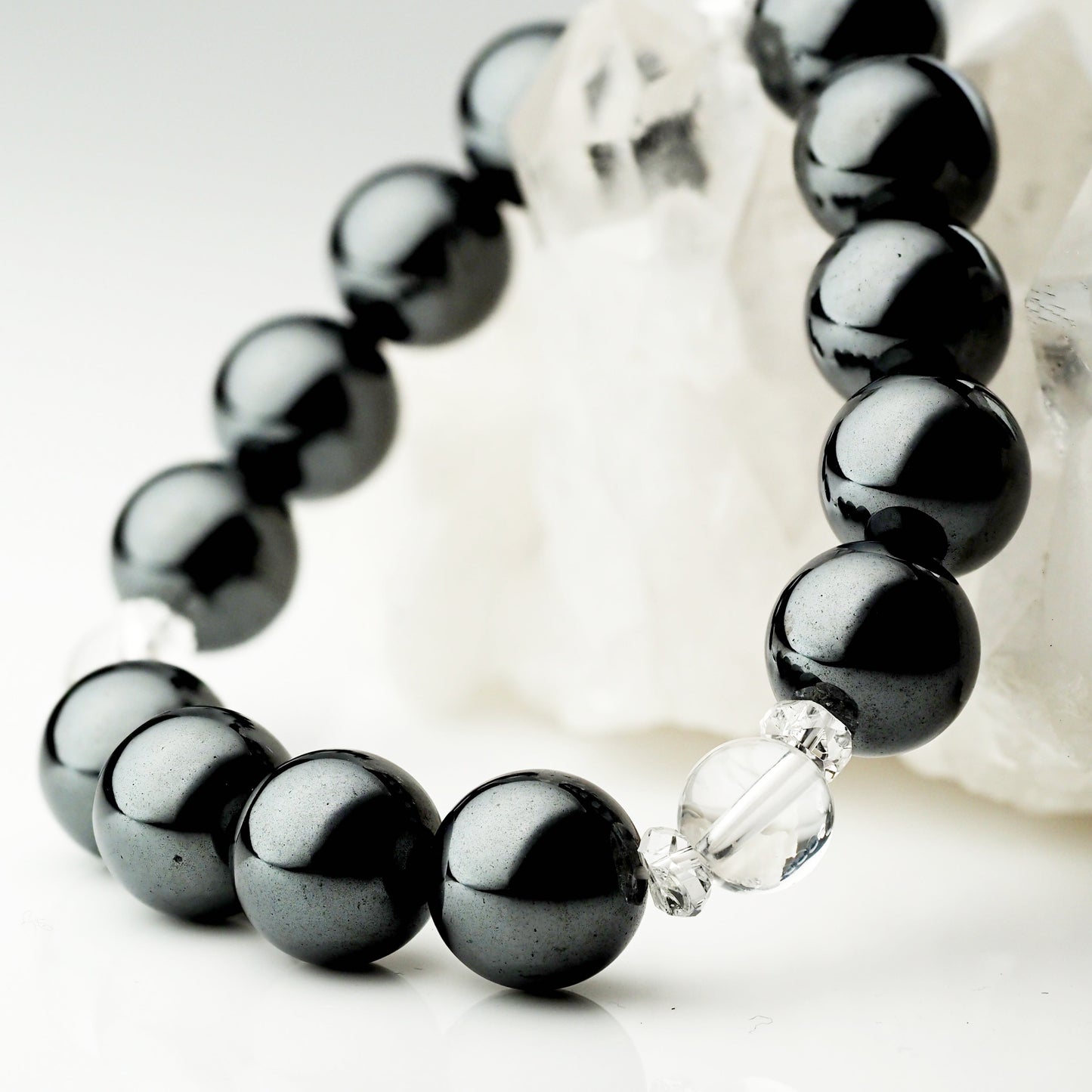 ヘマタイト×水晶｜圧倒的な存在感のブレスレット12mm(H0102)