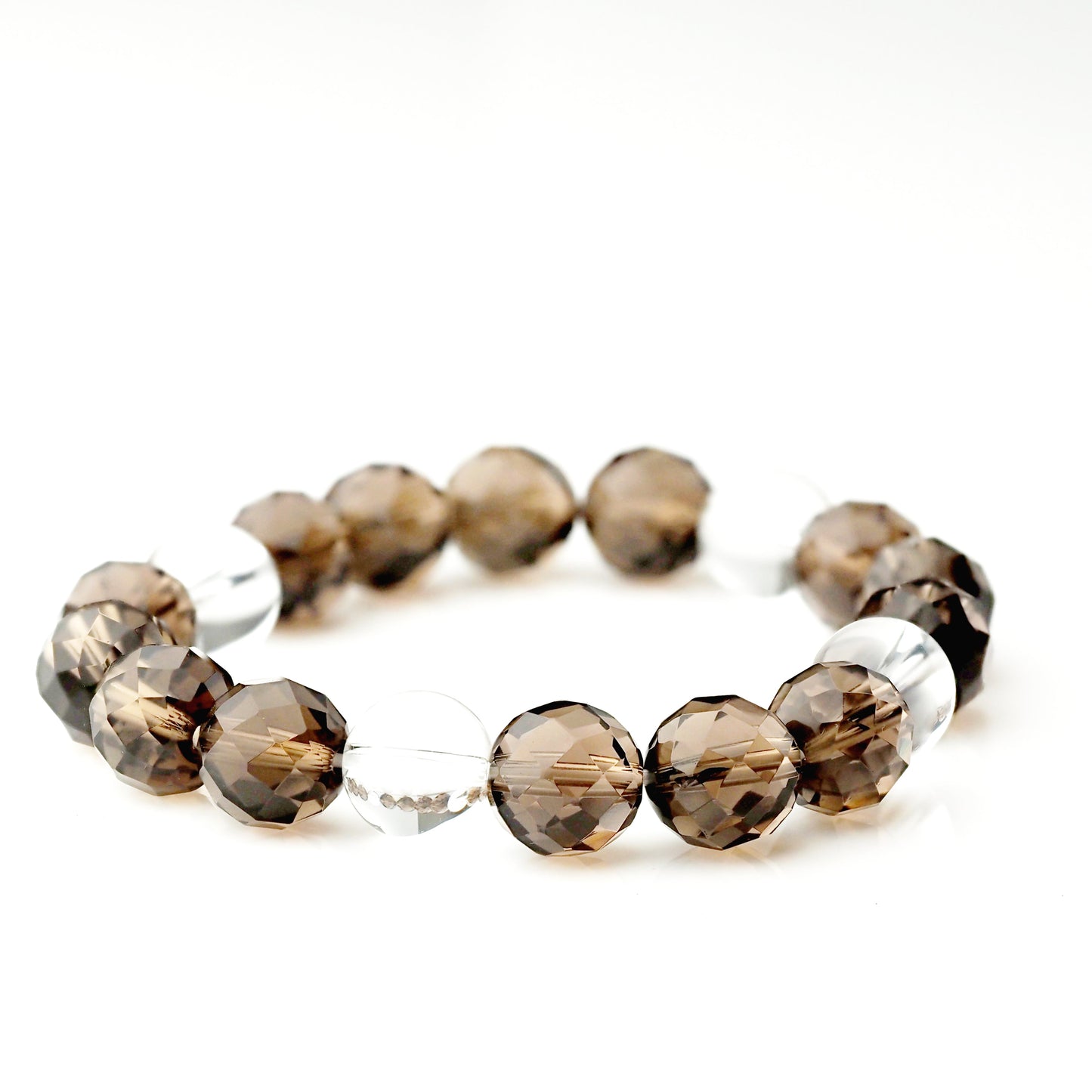 カットスモーキークォーツ×水晶｜澄んだ深みのブレスレット12mm(H0105）