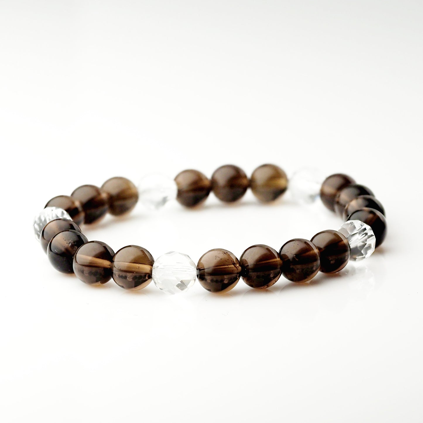 スモーキークォーツ×カット水晶｜上品な透け感ブレスレット8mm(H0109)