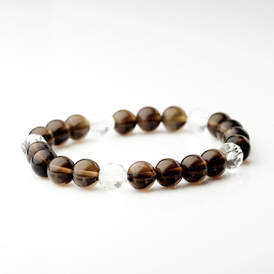 スモーキークォーツ×カット水晶｜上品な透け感ブレスレット8mm(H0109)