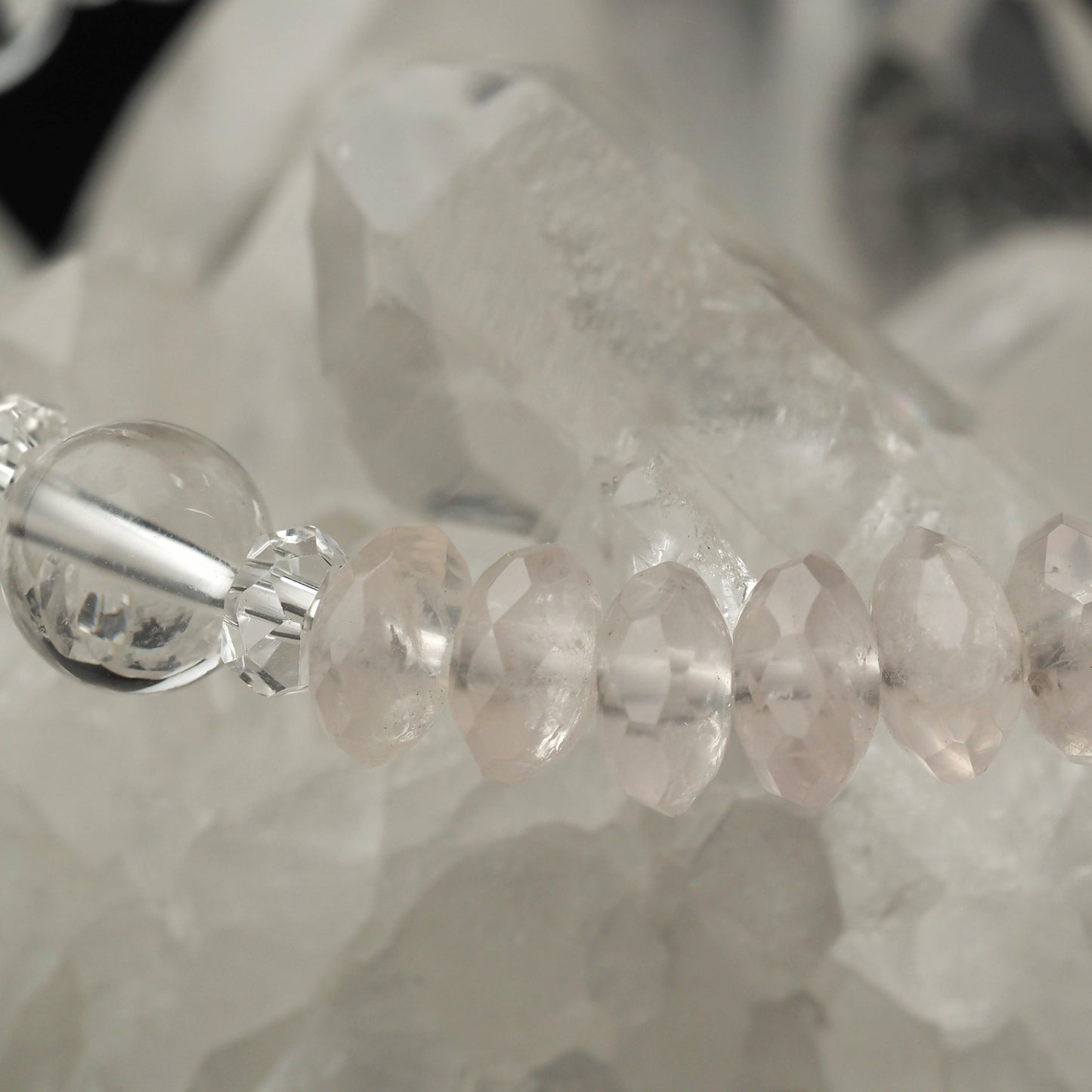 カットローズクォーツ×水晶｜淡桜のきらめきブレスレット8mm(H0112)