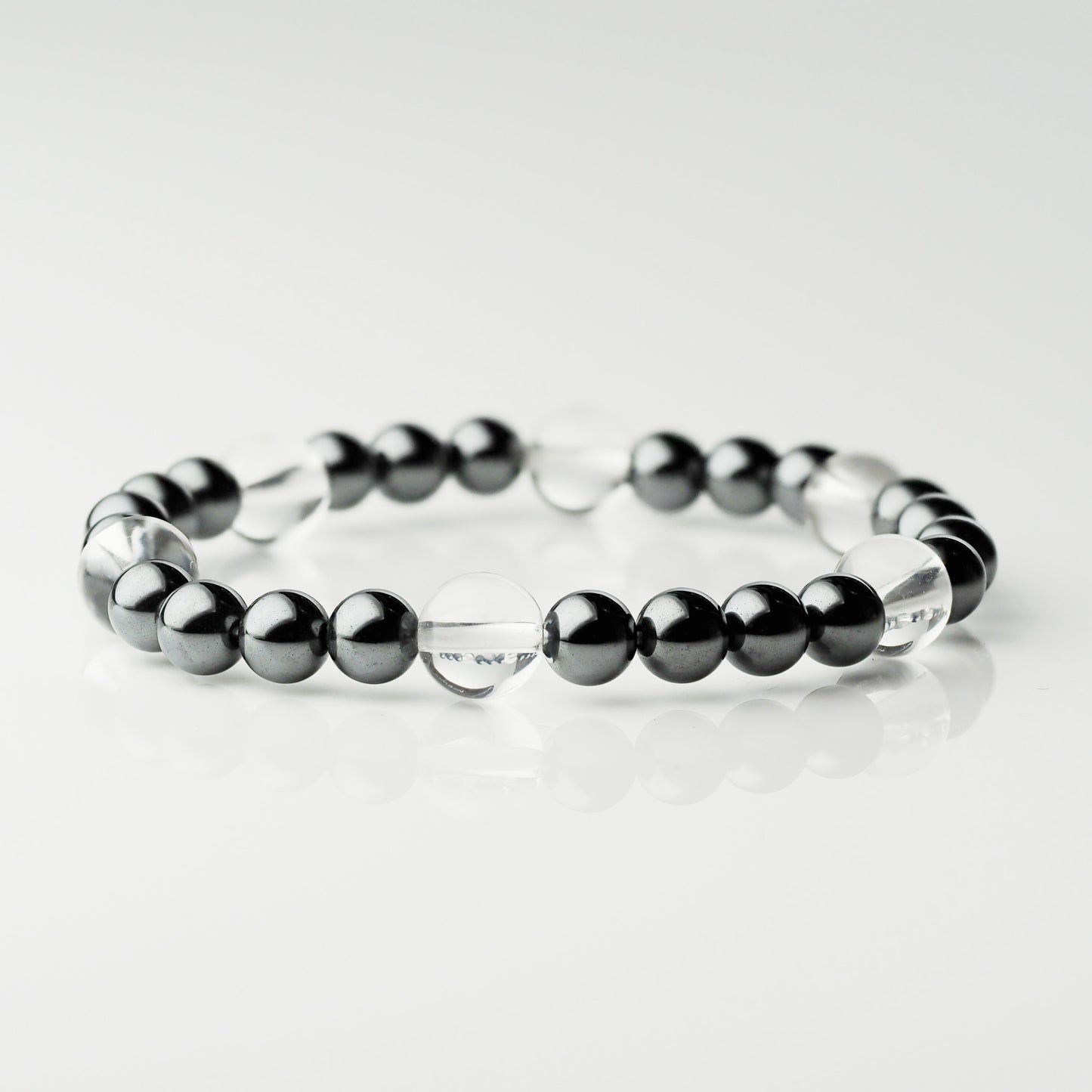 ヘマタイト×水晶｜洗練モノトーンブレスレット6.5mm（H0097）