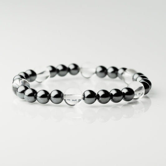 ヘマタイト×水晶｜洗練モノトーンブレスレット6.5mm（H0097）