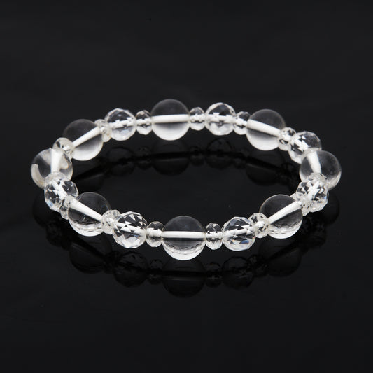 クリスタルクォーツ｜純粋な輝きを放つ“カット水晶×天然水晶”ブレスレット10mm(H0011)