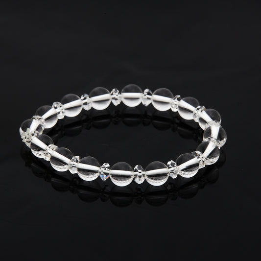 クリアクォーツ｜“ラウンド × ボタンカット” 水晶ブレスレット8mm(H0013)