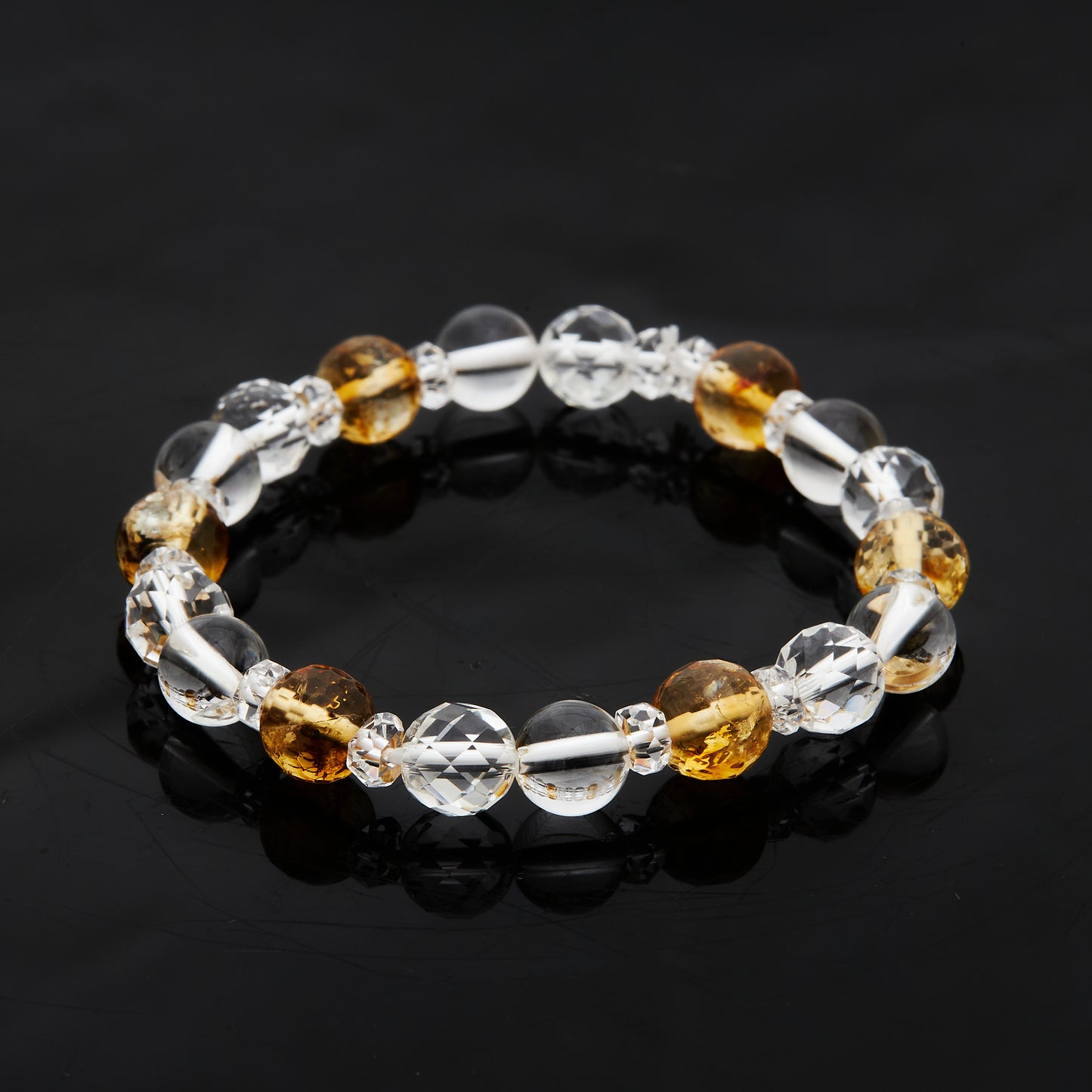 水晶 × シトリン｜光をまとう“クリア＆ゴールド”ブレスレット8mm(H0060)