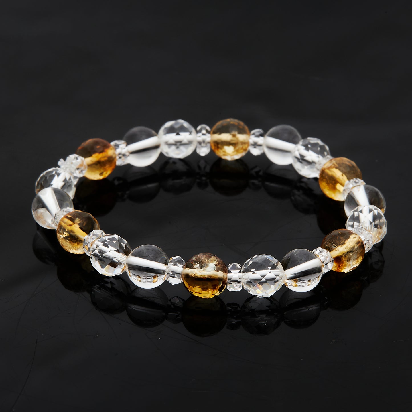水晶 × シトリン｜光をまとう“クリア＆ゴールド”ブレスレット8mm(H0060)