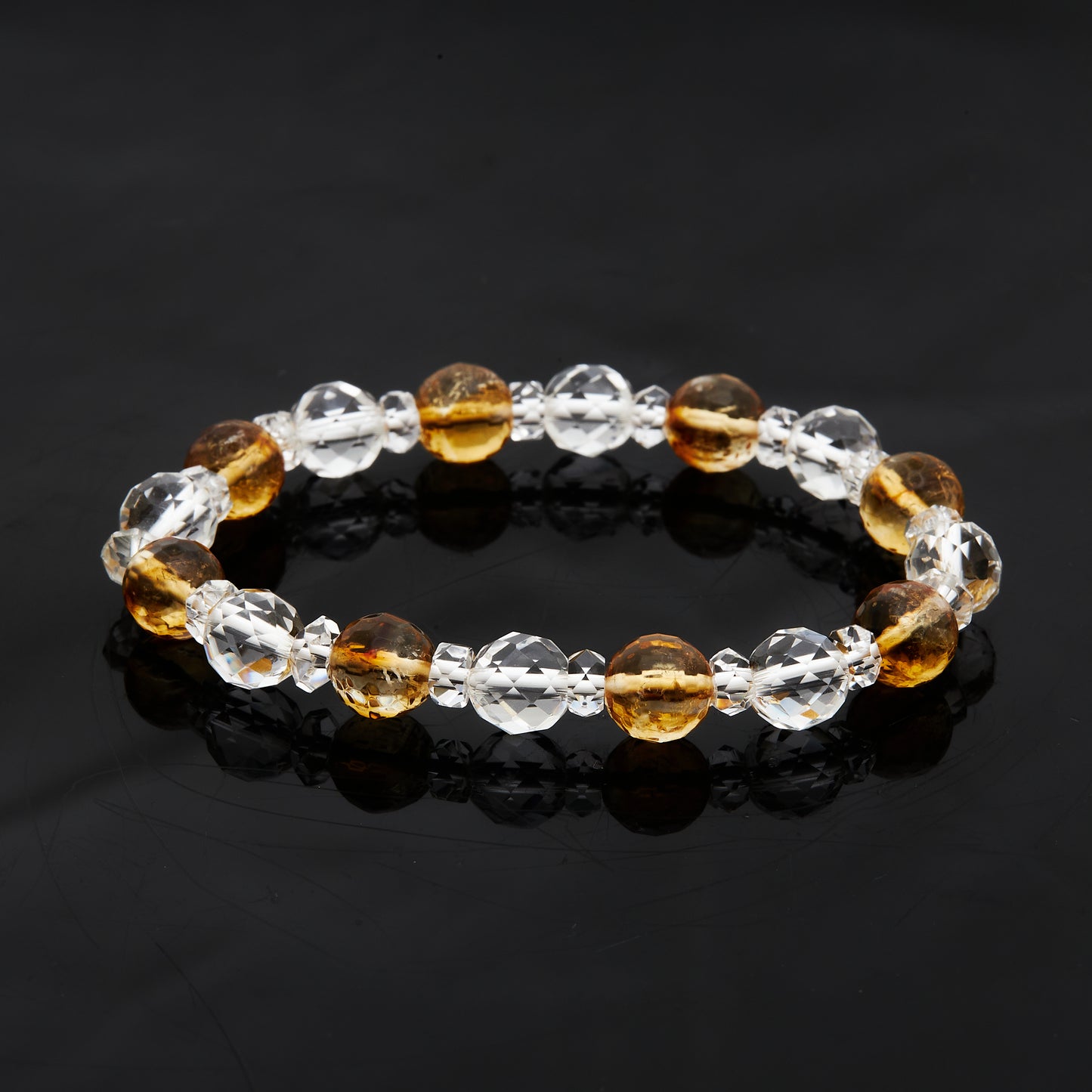 カット水晶 × カットシトリン｜光を纏う“煌めきの連鎖”ブレスレット8mm(H0061)
