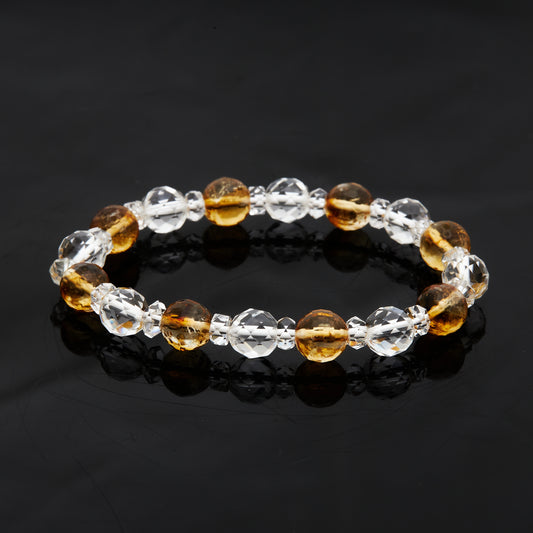 カット水晶 × カットシトリン｜光を纏う“煌めきの連鎖”ブレスレット8mm(H0061)