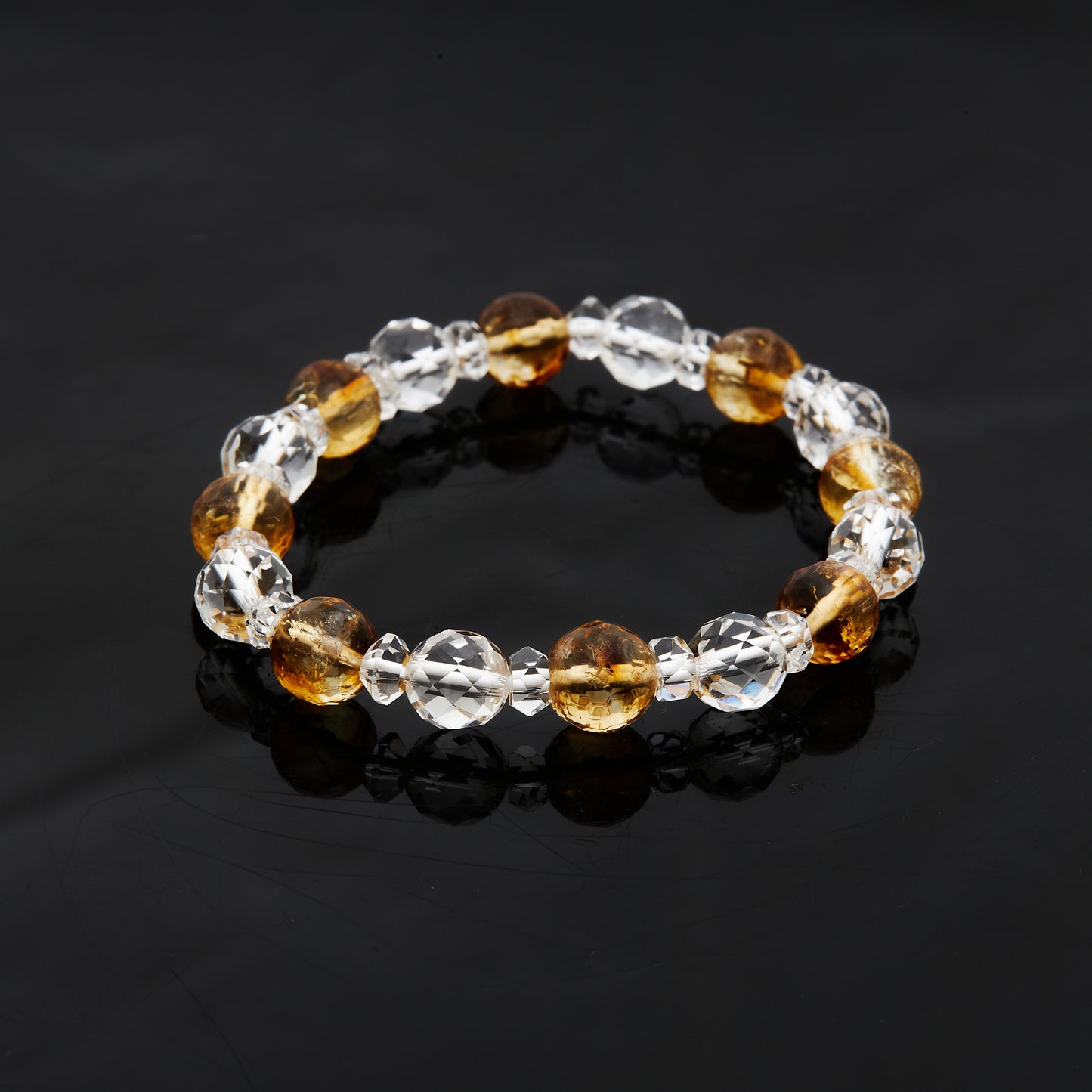 カット水晶 × カットシトリン｜光を纏う“煌めきの連鎖”ブレスレット8mm(H0061)