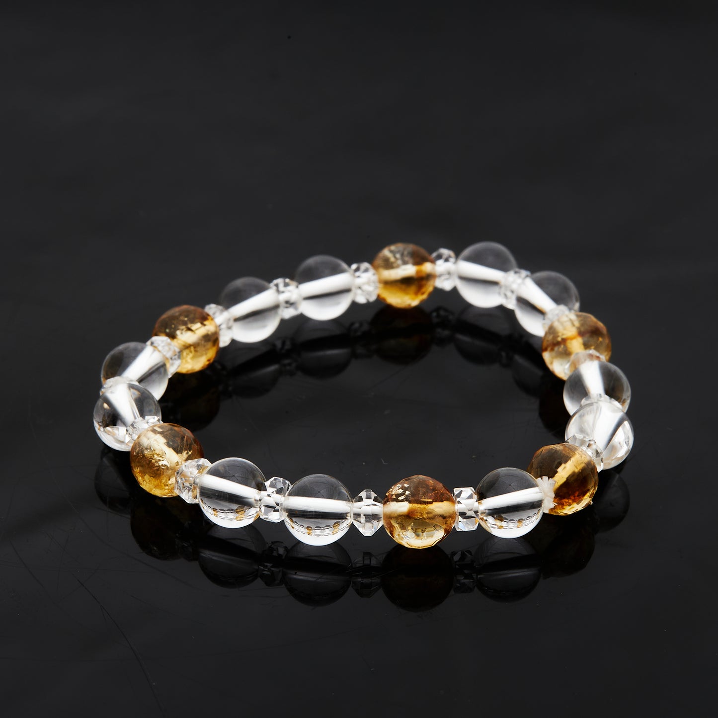 水晶×カットシトリン｜静けさの中に光が差す“クリア＆ゴールド”ブレスレット8mm(H0062)