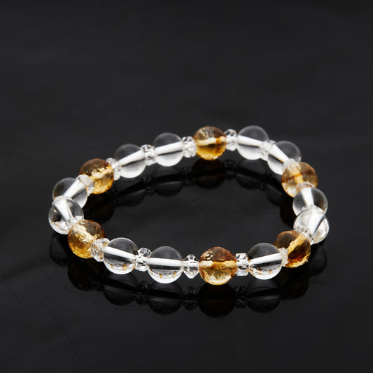水晶×カットシトリン｜静けさの中に光が差す“クリア＆ゴールド”ブレスレット8mm(H0062)