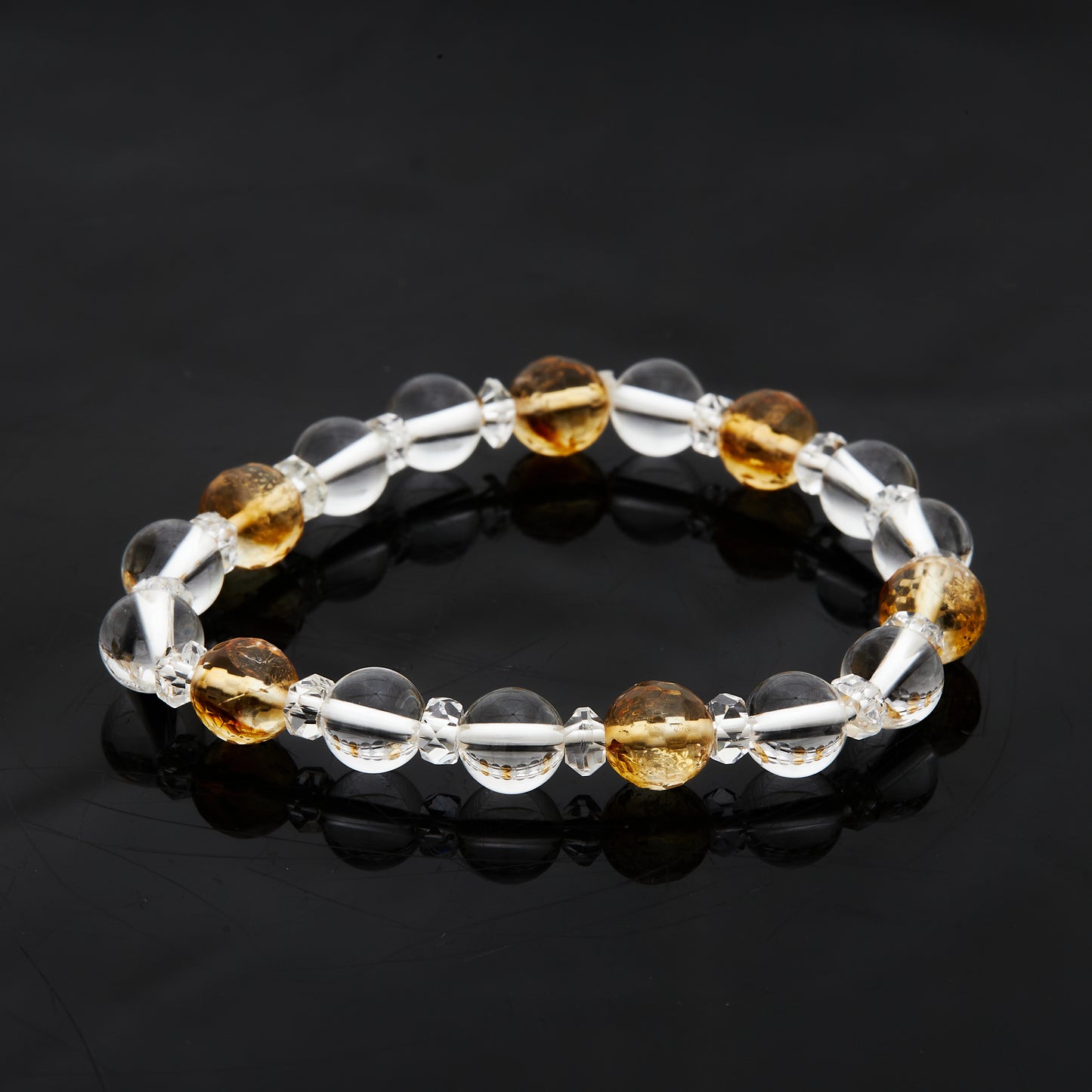 水晶×カットシトリン｜静けさの中に光が差す“クリア＆ゴールド”ブレスレット8mm(H0062)