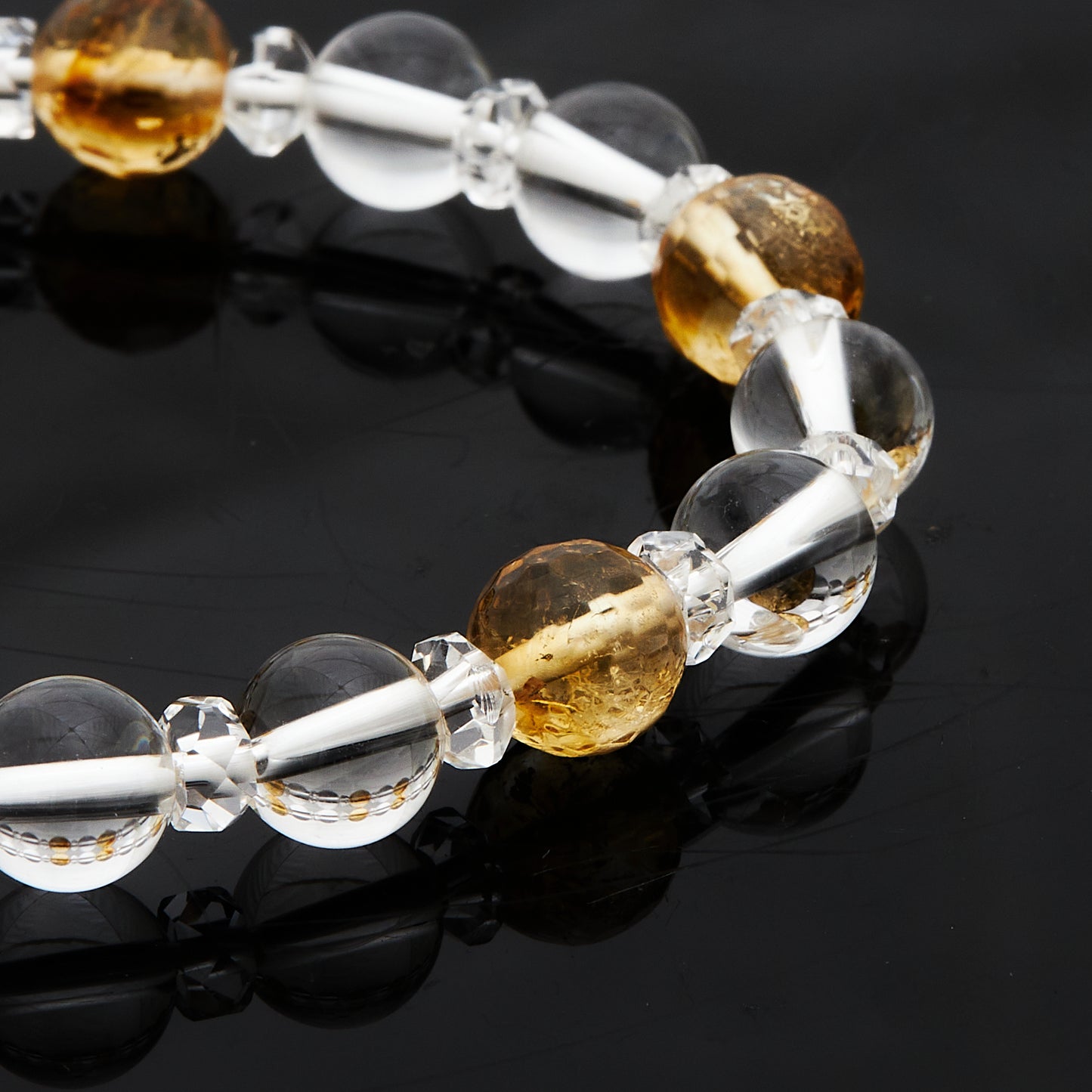 水晶×カットシトリン｜静けさの中に光が差す“クリア＆ゴールド”ブレスレット8mm(H0062)