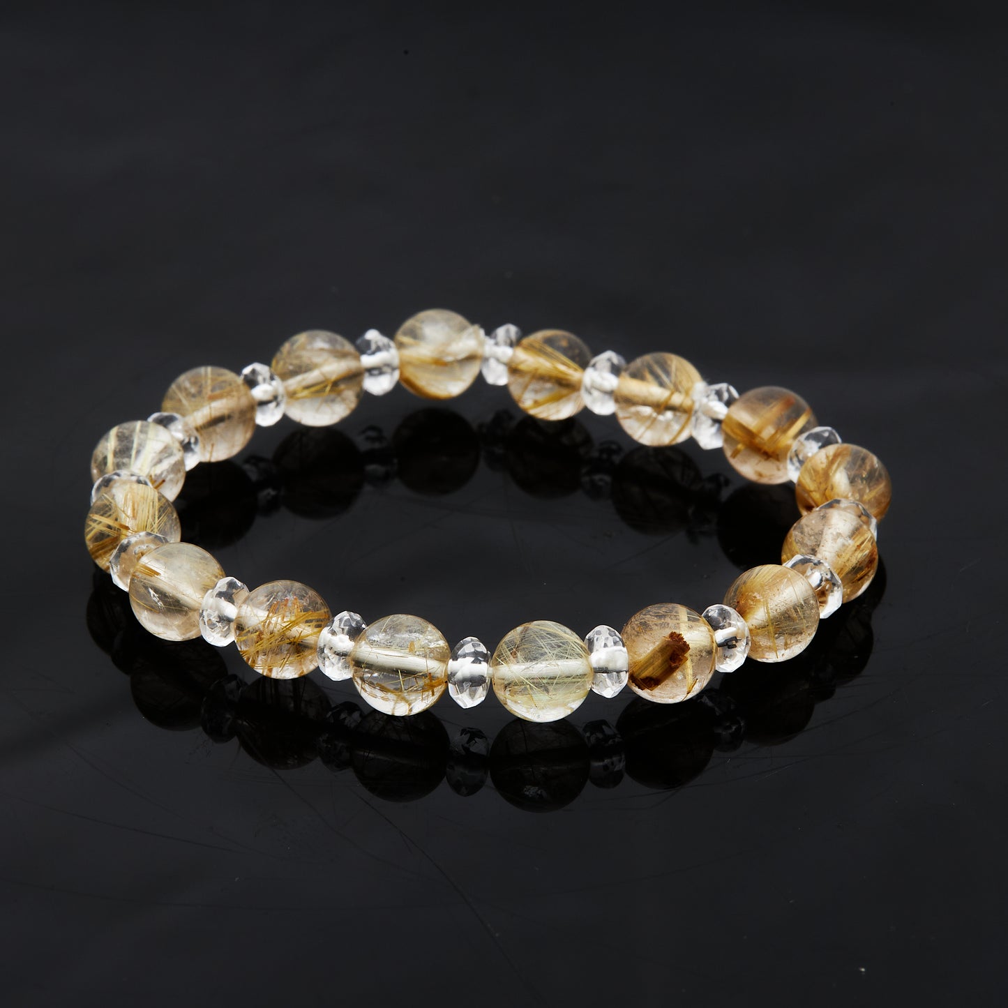 ルチルクォーツ × 水晶｜黄金の気流が巡る“クリア＆ゴールド”ブレスレット8mm(H0063)