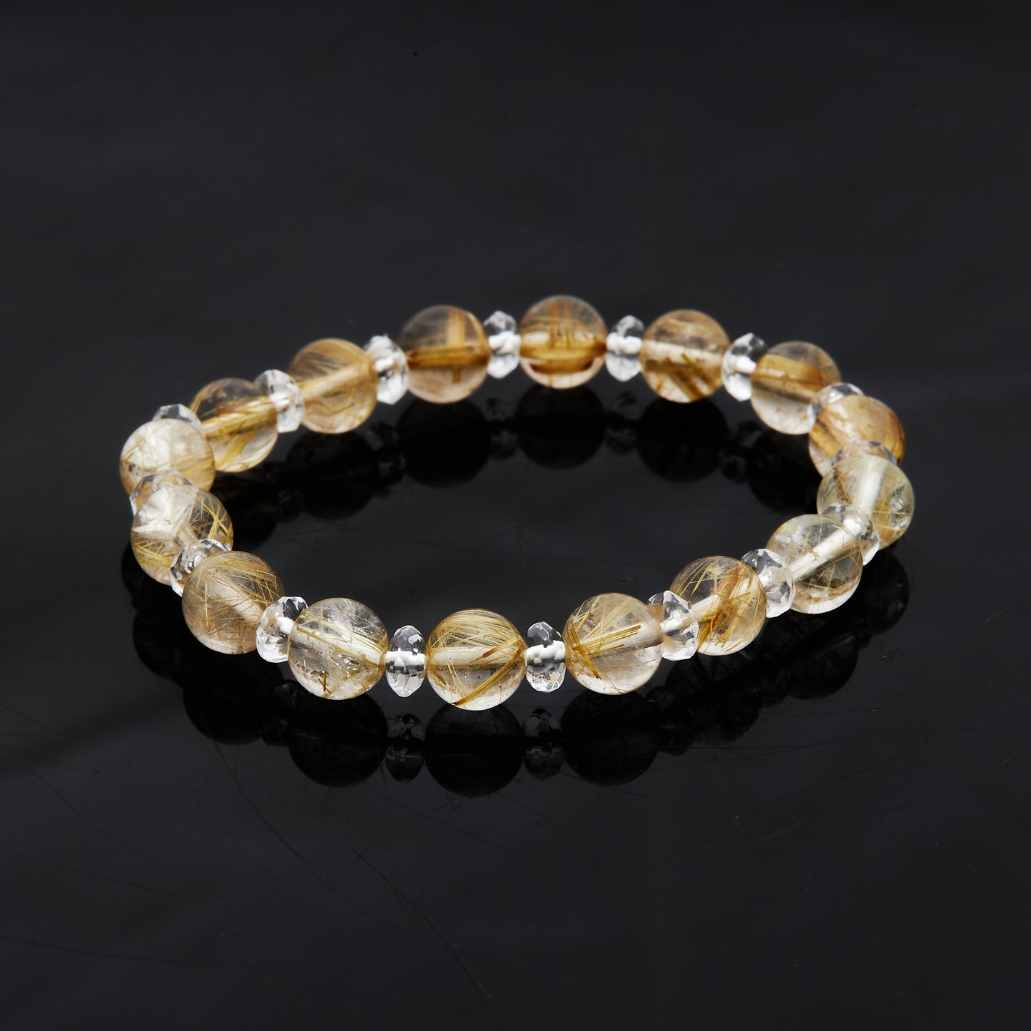 ルチルクォーツ × 水晶｜黄金の気流が巡る“クリア＆ゴールド”ブレスレット8mm(H0063)