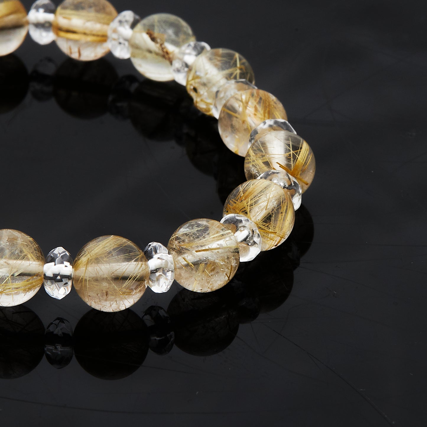 ルチルクォーツ × 水晶｜黄金の気流が巡る“クリア＆ゴールド”ブレスレット8mm(H0063)