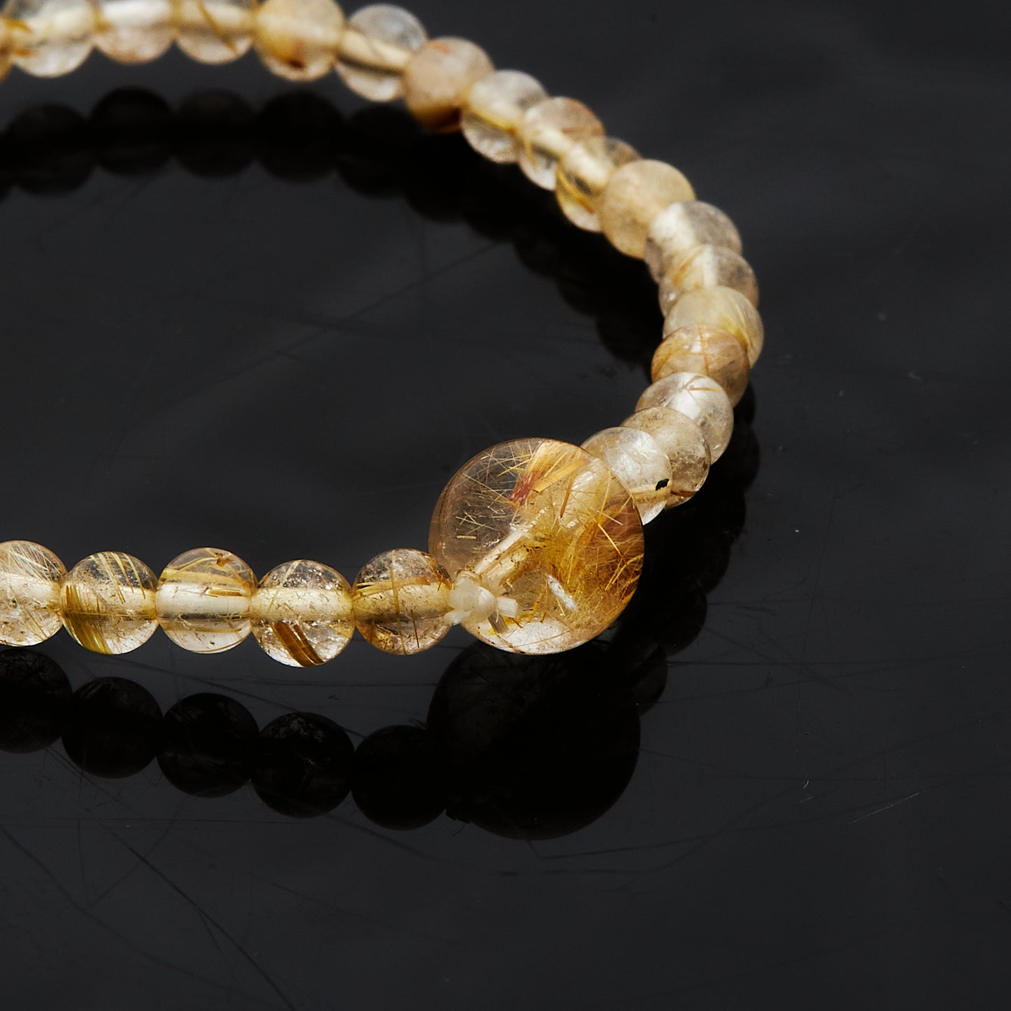 ルチルクォーツ｜一点の輝き、流れる金脈ブレスレット10mm,5mm(H0064)