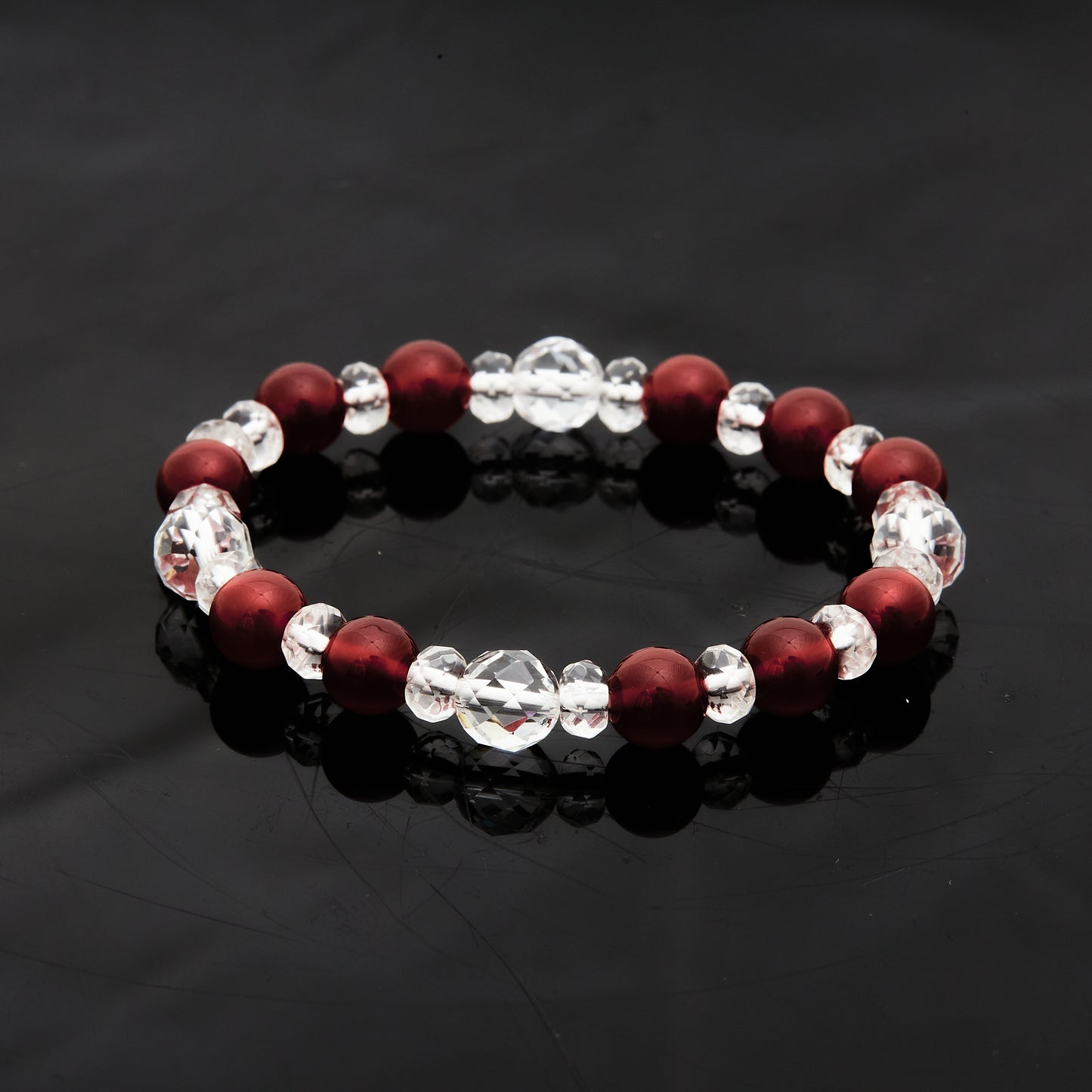 レッドアゲート × カット水晶｜情熱と静寂の均衡ブレスレット8mm(H0070)