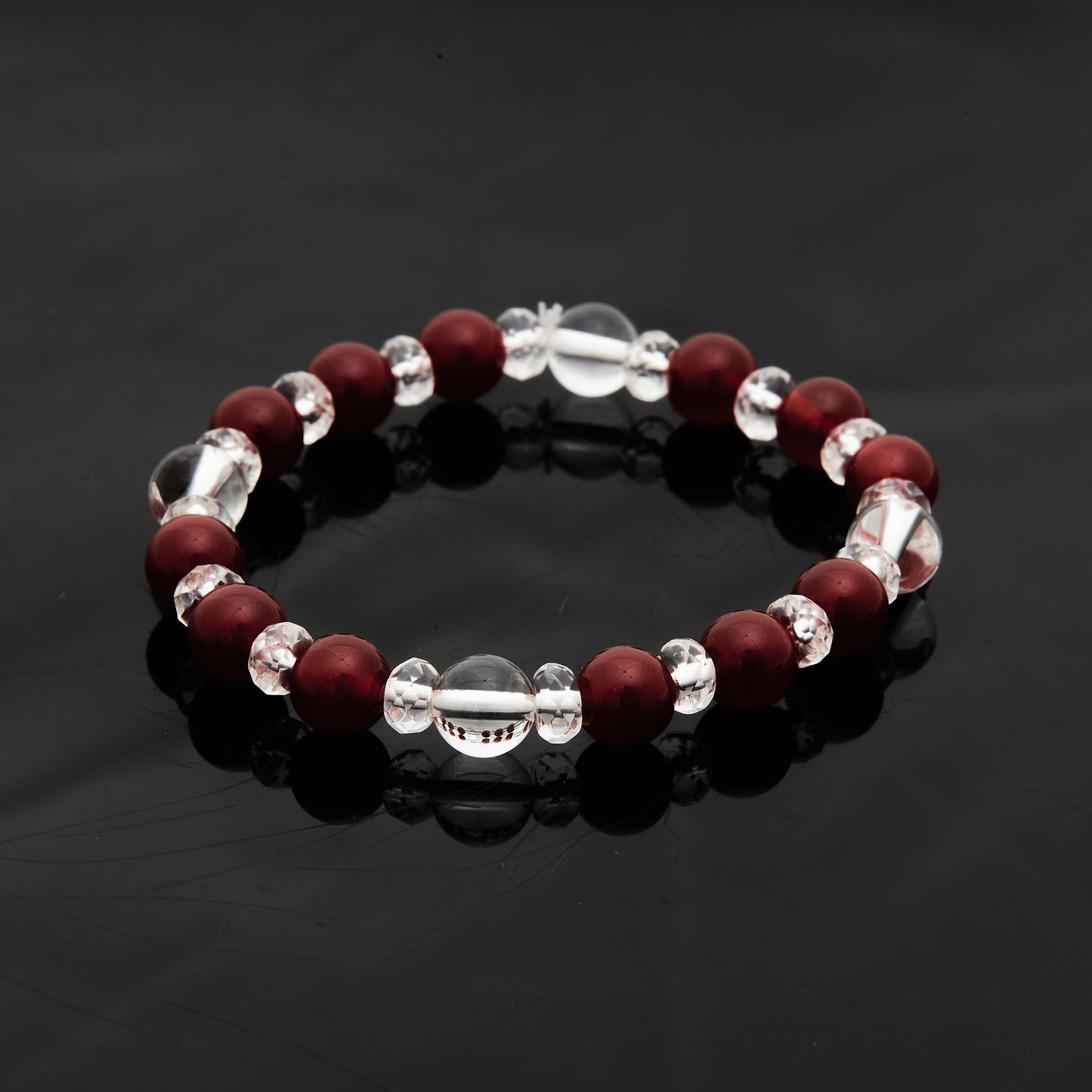レッドアゲート × 水晶｜静かな情熱ブレスレット8mm(H0071)