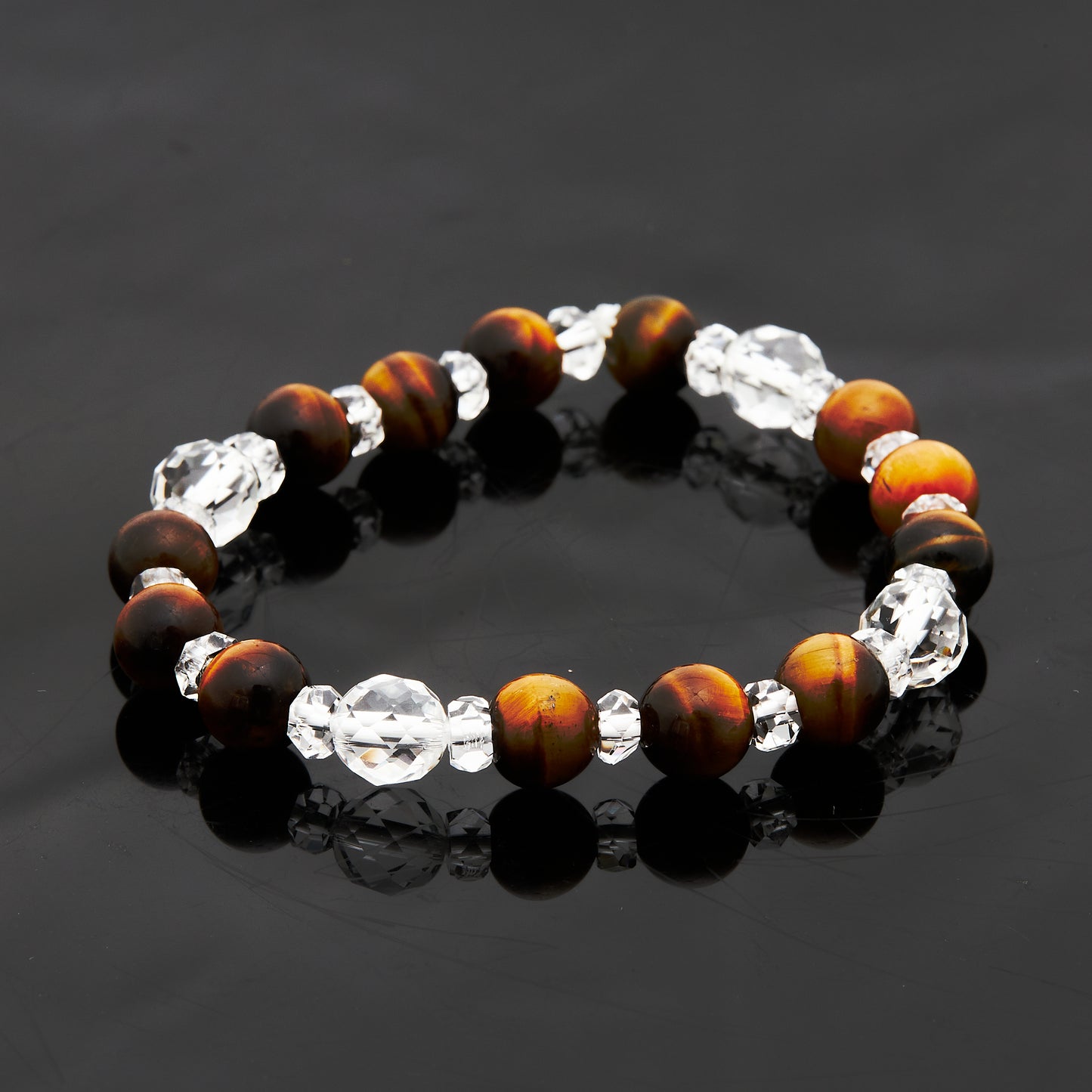タイガーアイ × カット水晶｜成功と直感のブレスレット8mm(H0073)