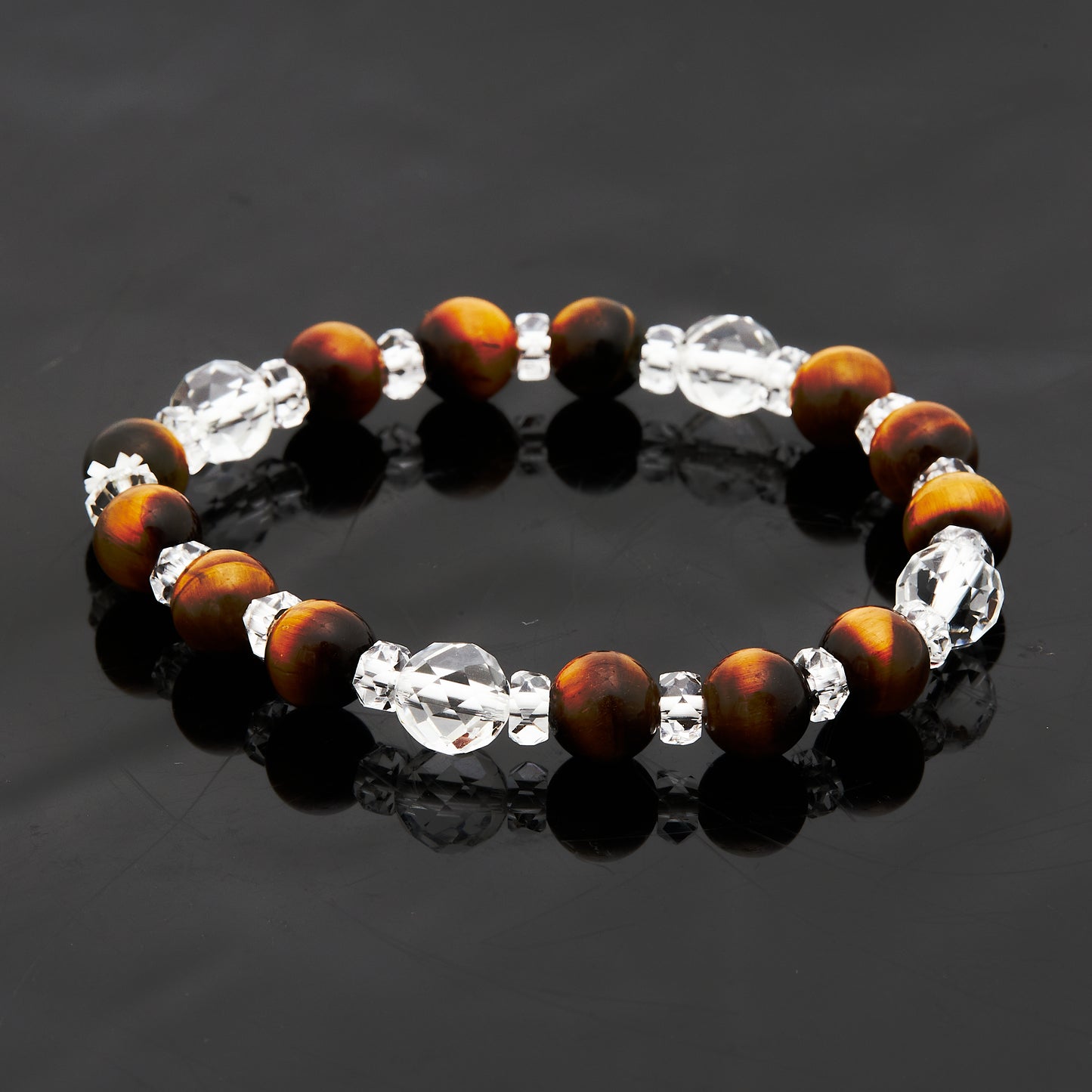 タイガーアイ × カット水晶｜成功と直感のブレスレット8mm(H0073)